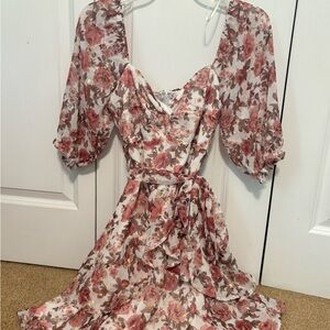 Miami Floral Long Sleeve Dress in Pink and White